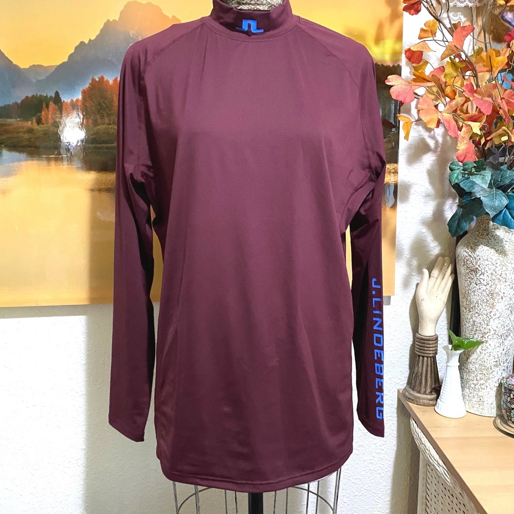 J.Lindeberg Aello Compression Mock Neck Golf Shirt Mens XXL Burgundy Long Sleeve